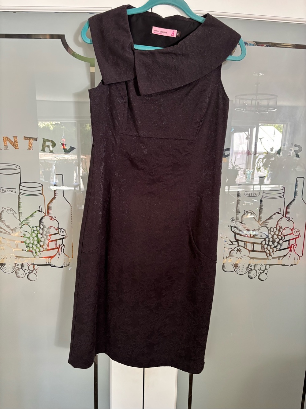 Sleeveless Textured Midi Dress with Statement Folded Collar